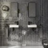 Rondo Double Wall Hung Basin Package with Matt Black Square Taps + Bottle Traps