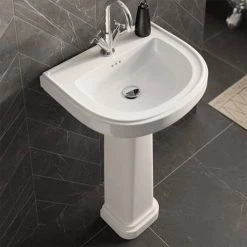 Burlington Riviera 650mm D-Shape Basin + Full Pedestal -Victorian Plumbing Store RIV3 1TH RIV6 D2 460 1