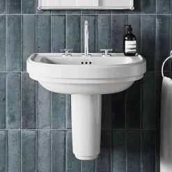 Burlington Riviera 580mm D-Shape Basin + Semi Pedestal