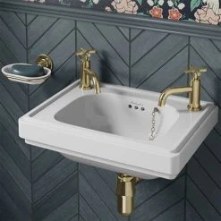 Burlington Riviera 450mm 2TH Wall Hung Cloakroom Basin -Victorian Plumbing Store RIV8 2TH D2 460