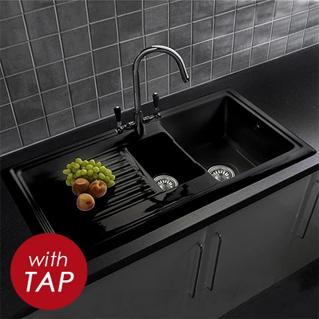 Reginox Traditional Black Ceramic 1.5 Kitchen Sink + Brooklyn Mixer Tap 1 Reginox Traditional Black Ceramic 1.5 Kitchen Sink + Brooklyn Mixer Tap