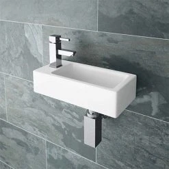 Rondo Wall Hung Small Cloakroom Basin 1TH - 365 x 180mm