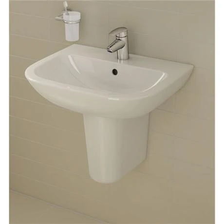 VitrA - S20 Wall Mounted Basin and Half Pedestal - 1 Tap Hole - 5 x Size Options 2 VitrA - S20 Wall Mounted Basin and Half Pedestal - 1 Tap Hole - 5 x Size Options - Image 2