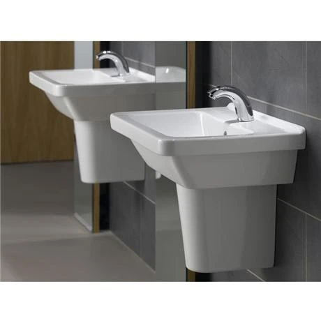 VitrA - S50 Square Washbasin & Half Pedestal - 1 Tap Hole - Various Size Options 2 VitrA - S50 Square Washbasin & Half Pedestal - 1 Tap Hole - Various Size Options - Image 2