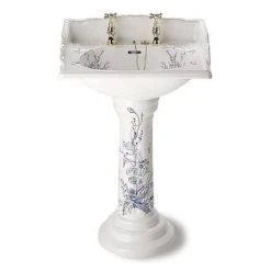 Silverdale Victorian Blue Garden Pattern 635mm Wide Basin with Full Pedestal -Victorian Plumbing Store Silverdale Victorian Blue Garden Pattern 635mm Wide Basin with Full Pedestal d2 460