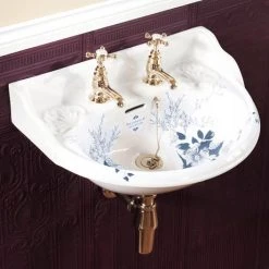 Silverdale Victorian Blue Garden Wall Hung Cloakroom Basin (530mm Wide - 2 Tap Hole)