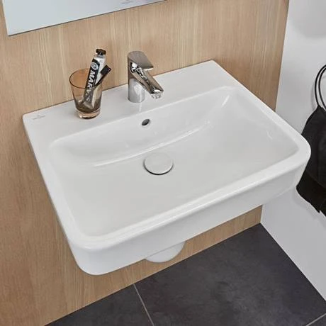Villeroy and Boch O.novo Square 1TH Washbasin + Semi Pedestal 2 Villeroy and Boch O.novo Square 1TH Washbasin + Semi Pedestal - Image 2