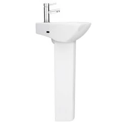 Venice Modern Corner Basin + Pedestal (1 Tap Hole) -Victorian Plumbing Store VCRNBP D3 460