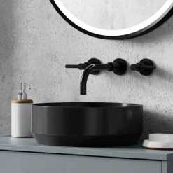 Venice Matt Black Round Counter Top Basin - 350mm Diameter -Victorian Plumbing Store VCT03BLA d3 460