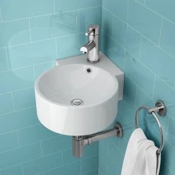 Othello Round Wall Hung Corner Basin 1TH - 310 x 440mm -Victorian Plumbing Store VES035 n d1 460