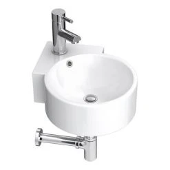 Othello Round Wall Hung Corner Basin 1TH - 310 x 440mm -Victorian Plumbing Store VES035 n d2 460