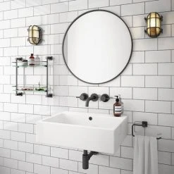 Kyoto Large Rectangular 600 x 460mm 0TH Wall Hung Basin -Victorian Plumbing Store VES132 0TH D3 460