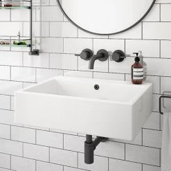 Kyoto Large Rectangular 600 x 460mm 0TH Wall Hung Basin