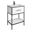 Venice Matt Black 600mm Framed Washstand and Basin inc. Tap + Waste
