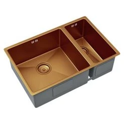 Venice 1.5 Bowl Brushed Copper Undermount Stainless Steel Kitchen Sink + Wastes -Victorian Plumbing Store VSNK007 D2 460