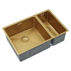 Venice 1.5 Bowl Brushed Gold Undermount Stainless Steel Kitchen Sink + Wastes 5 Venice 1.5 Bowl Brushed Gold Undermount Stainless Steel Kitchen Sink + Wastes -Victorian Plumbing Store VSNK008 D2 460
