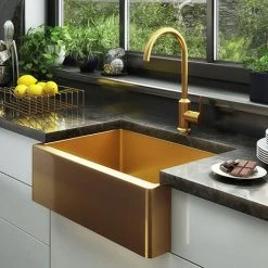 Venice Brushed Gold Belfast Stainless Steel Kitchen Sink + Waste