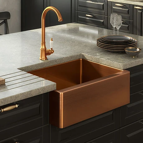 Venice Brushed Copper Belfast Stainless Steel Kitchen Sink + Waste 1 Venice Brushed Copper Belfast Stainless Steel Kitchen Sink + Waste