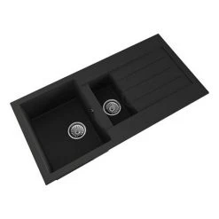 Venice 1.5 Bowl Matt Black Composite Kitchen Sink + Chrome Wastes -Victorian Plumbing Store VSNK061 D2 460