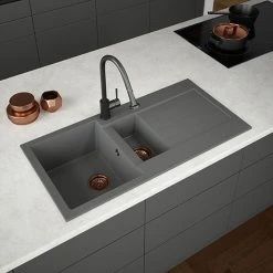 Venice 1.5 Bowl Matt Grey Composite Kitchen Sink + Chrome Wastes