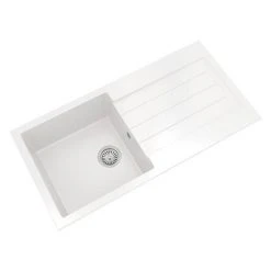 Venice 1.0 Bowl Matt White Composite Kitchen Sink + Chrome Waste -Victorian Plumbing Store VSNK101 D2 460