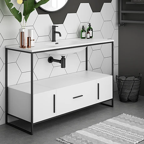 Venice 1200 Black Frame Basin Washstand incl. Solid Stone Basin 1 Venice 1200 Black Frame Basin Washstand incl. Solid Stone Basin