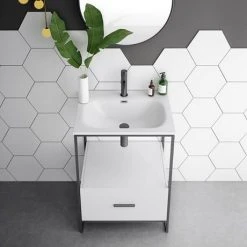 Venice 600 Black Frame Basin Washstand incl. Solid Stone Basin -Victorian Plumbing Store VWS6 detail1 460