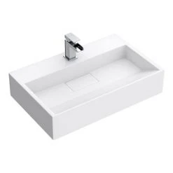 Arezzo 600mm Wall Mounted / Countertop Stone Resin Basin with Hidden Waste Cover -Victorian Plumbing Store WMC6PMB d4 460